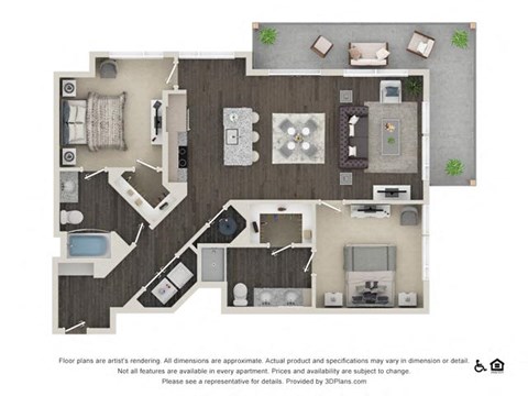 Floor plan for 2 beds, 2 baths, 1182 sqft
